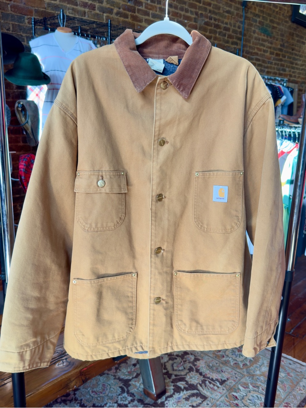 1980s Carhartt Blanket-Lined Firm Duck Chore Jacket with Brown Corduroy Collar